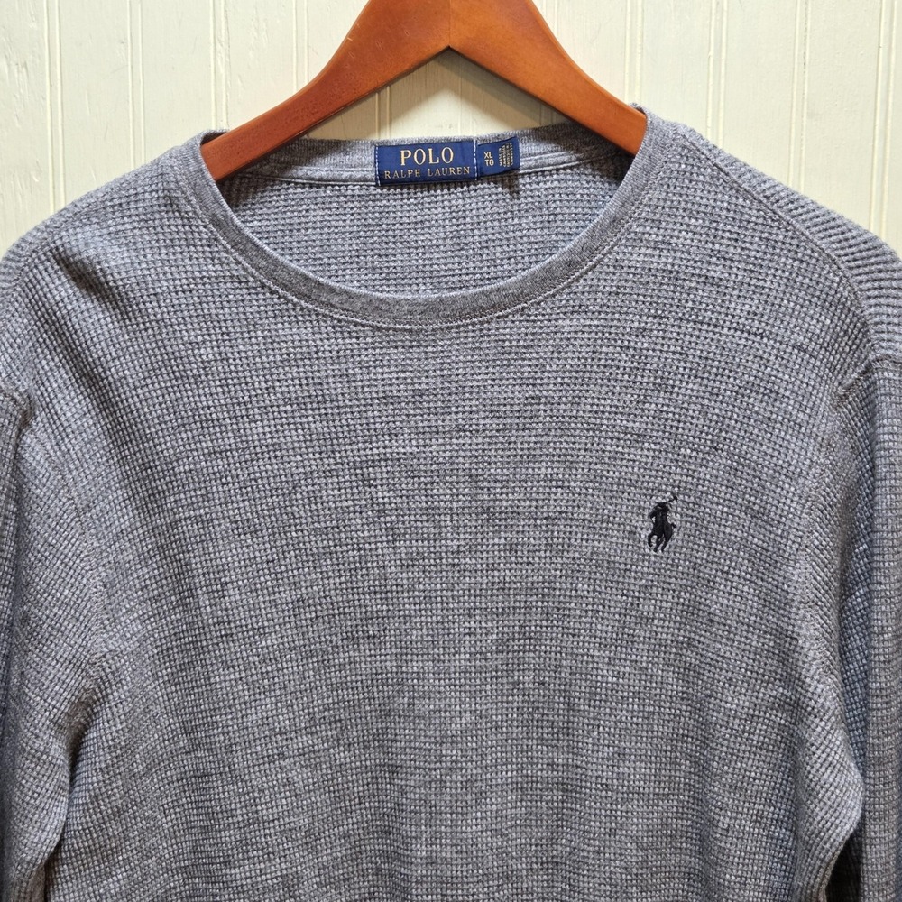 Polo Ralph‎ Lauren Sweater Mens XL Gray Waffle Knit Thermal Crewneck Pullover